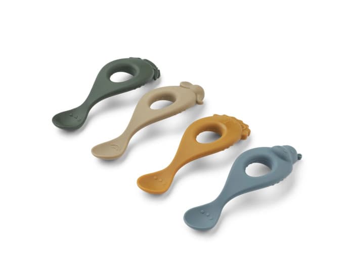 LIEWOOD Lot de 4 CuillĂšre en Silicone - Bleu Multi Mix