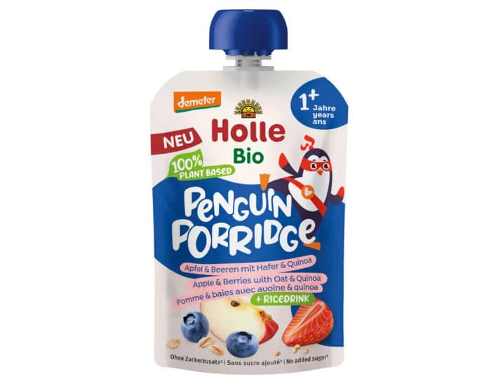 HOLLE Penguin Porridge - Gourde Pomme et Fruits Rouges - 110 g - Dès 12 mois