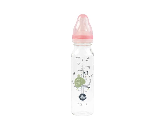 DBB REMOND Biberon en Verre Régul'air 240ml Rose Poudré - Escargot - Tétine Silicone