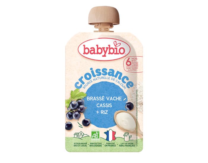 BABYBIO Gourde Brassé Vache Cassis Riz - Croissance - 100g - Dès 6 mois