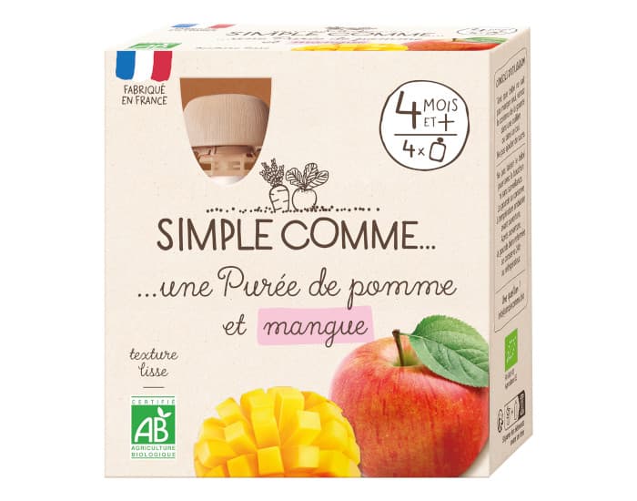 SIMPLE COMME Compote Pomme Mangue - Dès 4 mois- 4x85g