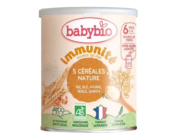 BABYBIO 5 Céréales Nature - 220g - Dès 6 mois