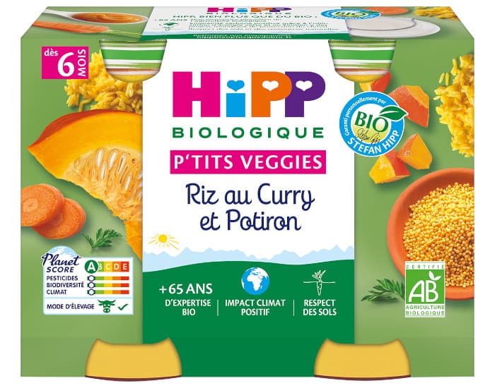 HIPP Ptits Veggies - 2 x 190 g Riz au Curry et Potiron