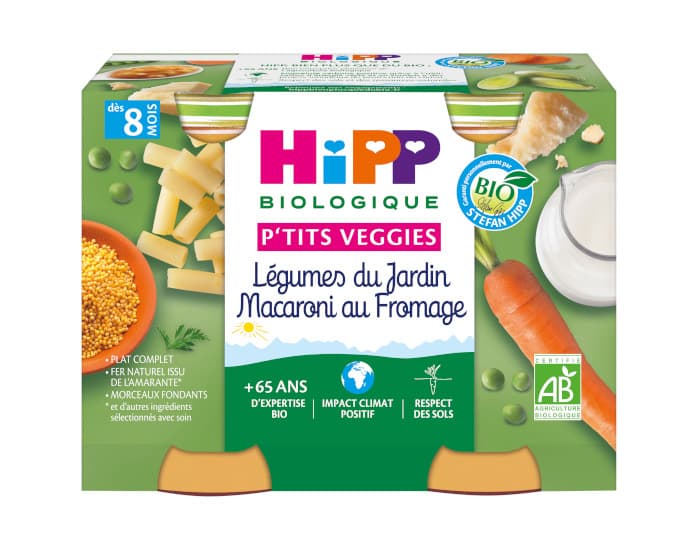 HIPP Ptits Veggies - 2 x 190 g LĂ©gumes du Jardin Macaroni au FromageÂ