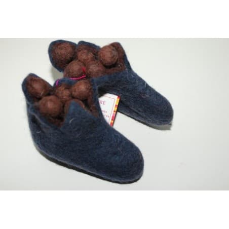 Chaussons 1er âge en feutre - bleu marine/marron