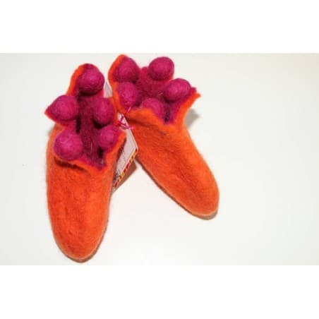 Chaussons 1er âge en feutre - orange/rose