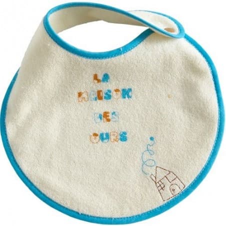 Bavoir blanc-bleu 'la maison des ours'