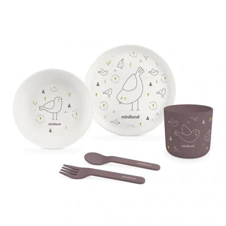 Coffret repas 5 pièces "Oiseaux" Matériaux 100 % origine naturelle
