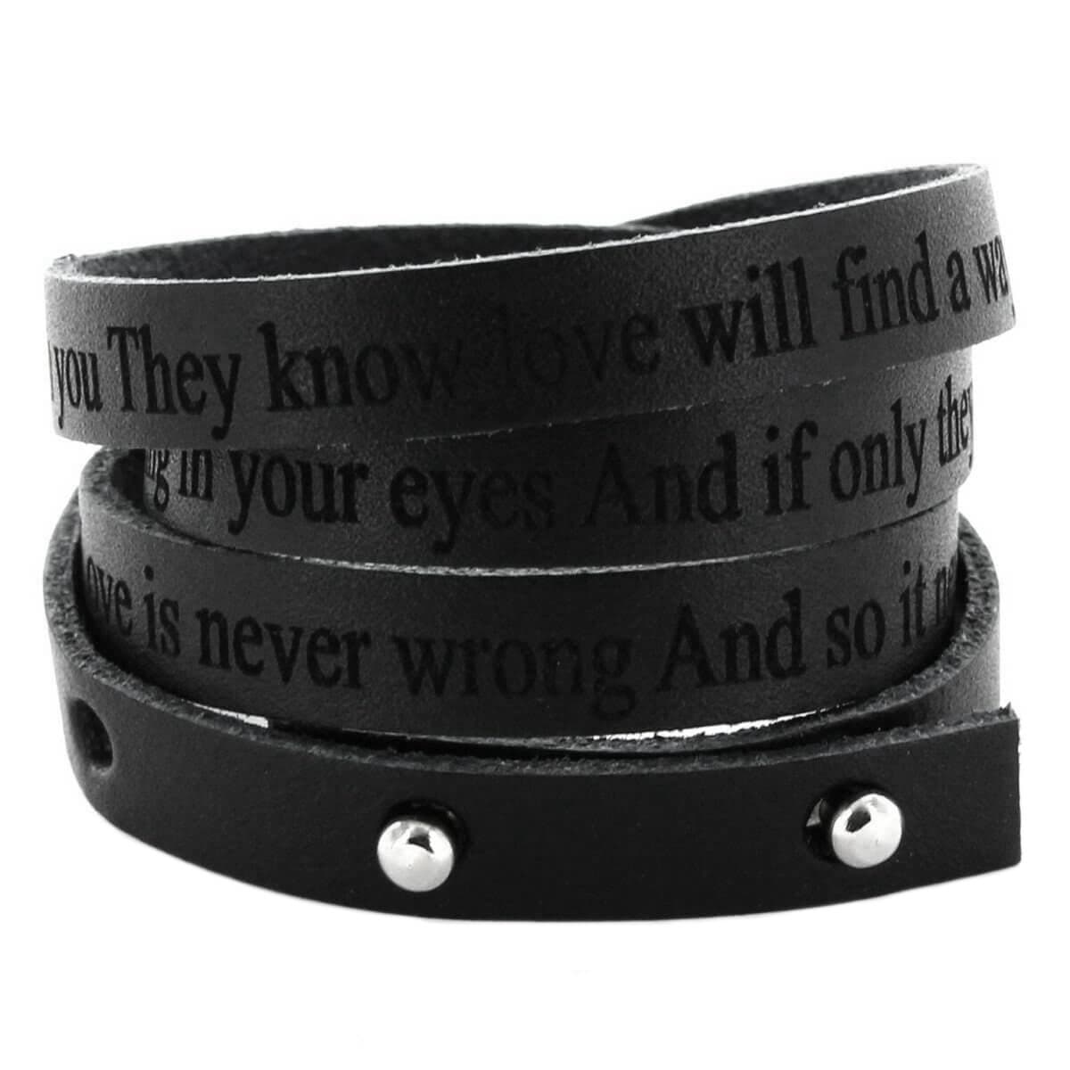 Bracelet cuir noir multi-tours personnalisé - 1951