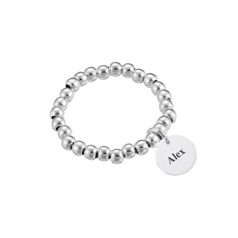 Bague boule argent élastique personnalisée - 2192