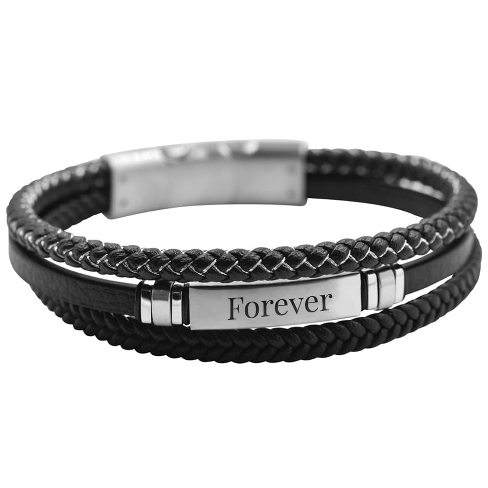 Bracelet cuir noir trois brins personnalisé - 2541