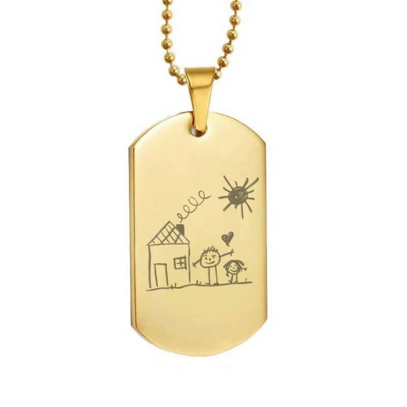 Pendentif plaque acier doré avec votre dessin -2629