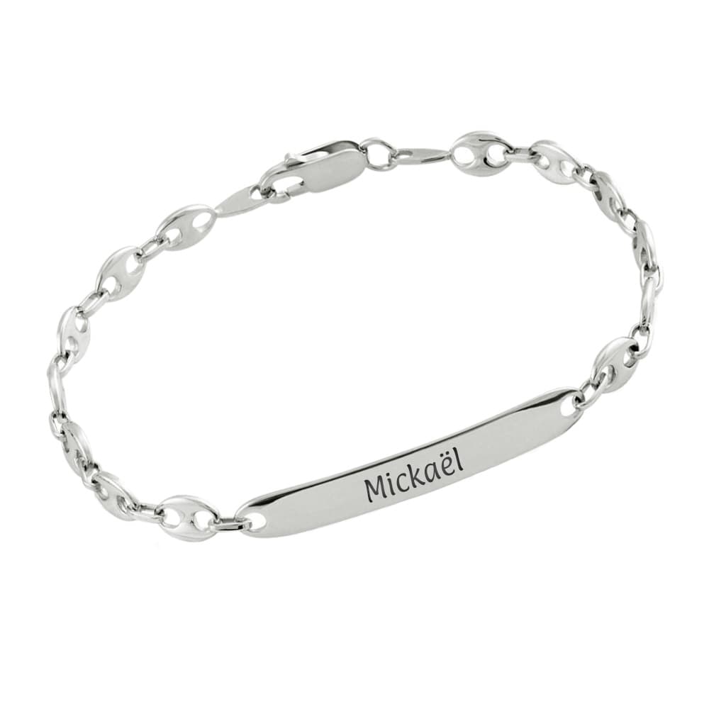 Gourmette grain de café argent personnalisée - 2836