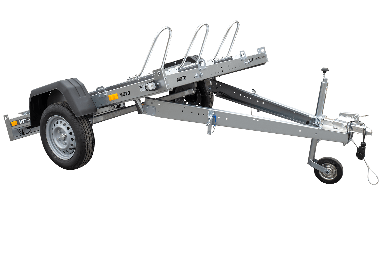 Kippbarer Motorradanhänger Unitrailer Moto 3 – zulässiges Gesamtgewicht 750 kg – 3 Schienen – 220 x 155,2 cm