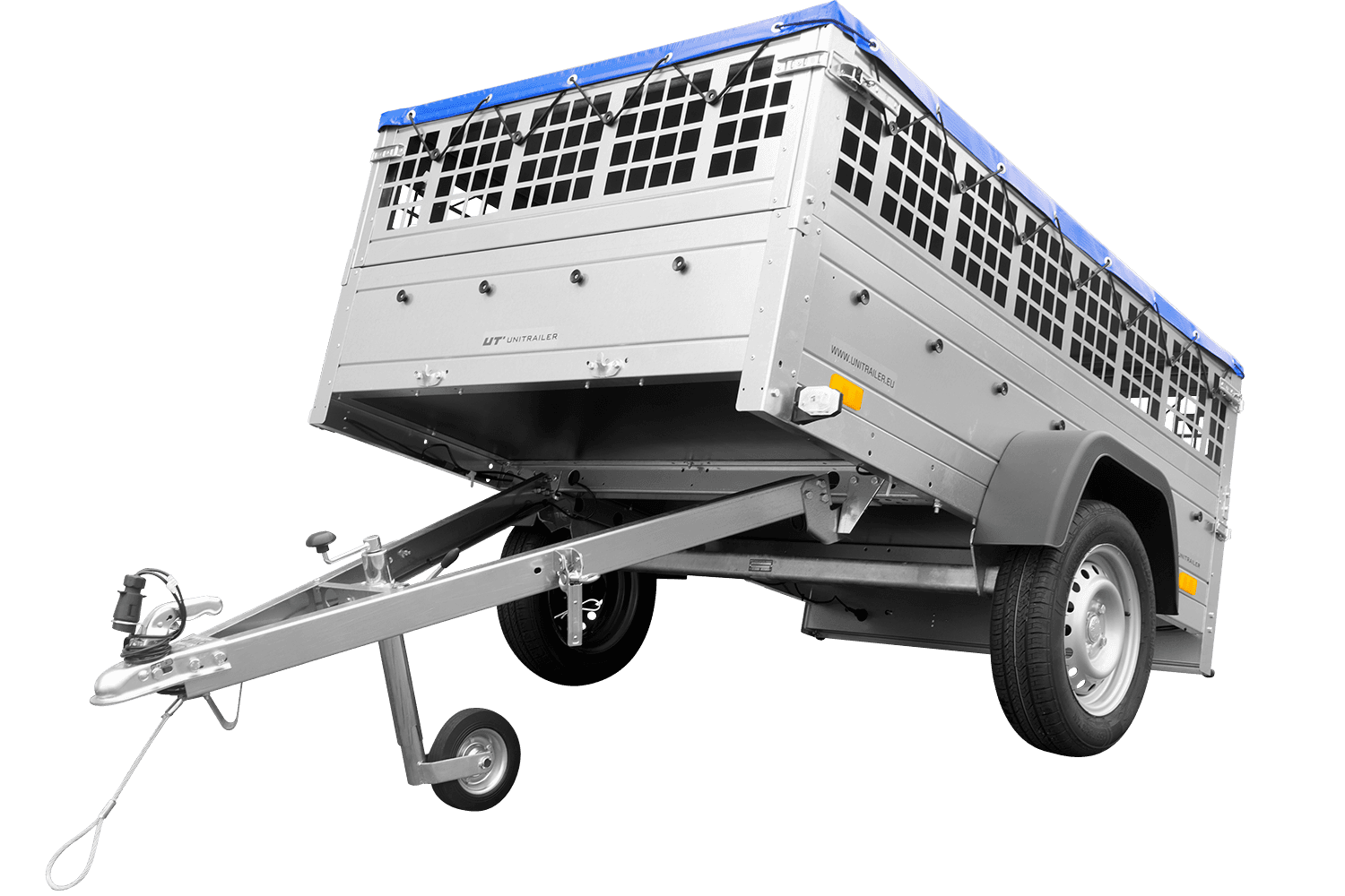Unitrailer Garden Trailer 201 KIPP NutzanhĂ€nger 200 x 125, flache Plane, GitterwĂ€nde, StĂŒtzrad
