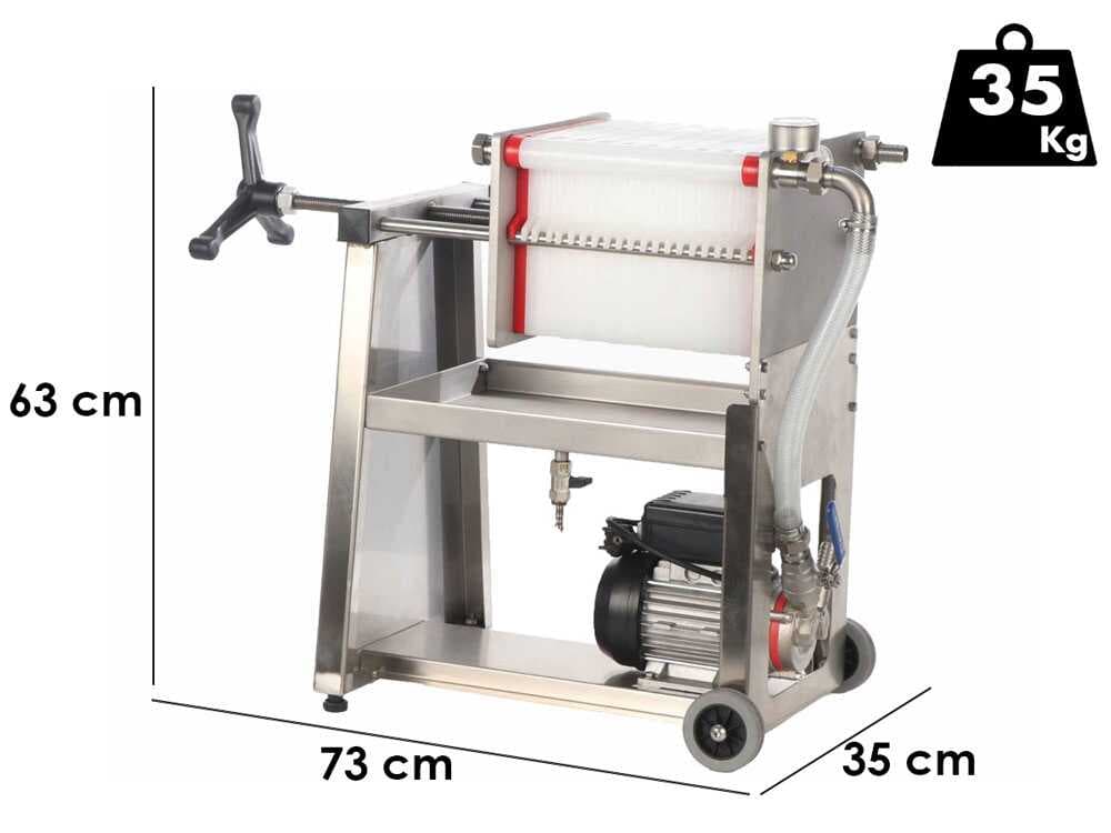 Enotecnica Pillan F20 – Filtro de cartones para vino con ruedas – Bastidor de acero inoxidable y bomba Novax
