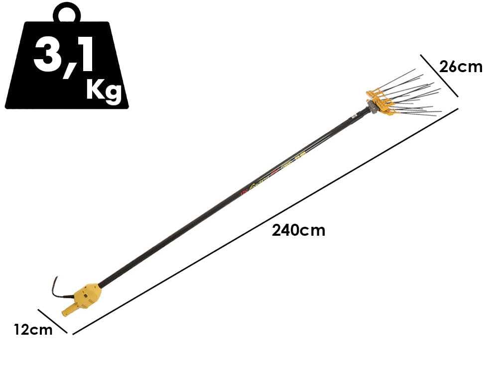 Vareador de aceitunas eléctrico de batería Lisam Swing – Con 8 + 8 varillas en carbono – 240 cm – pértiga fija