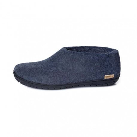 Chaussons adultes laine bleu denim semelles noires Bleu 44