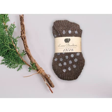 Chaussettes anti-dérapantes100% laine Chocolat 32/34