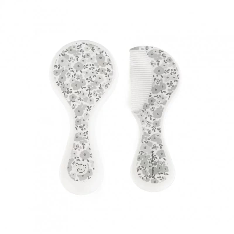 Brosse et peigne fleuris - pasito a pasito gris