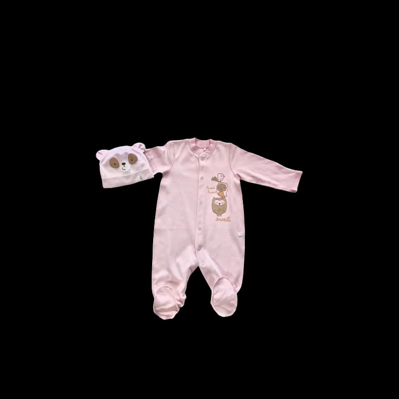 Pyjama et bonnet uni 0-3 mois 100 % coton - bembi rose