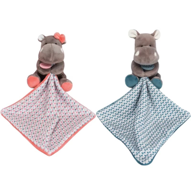 Doudou pantin pm hippo - baby nat' bleu