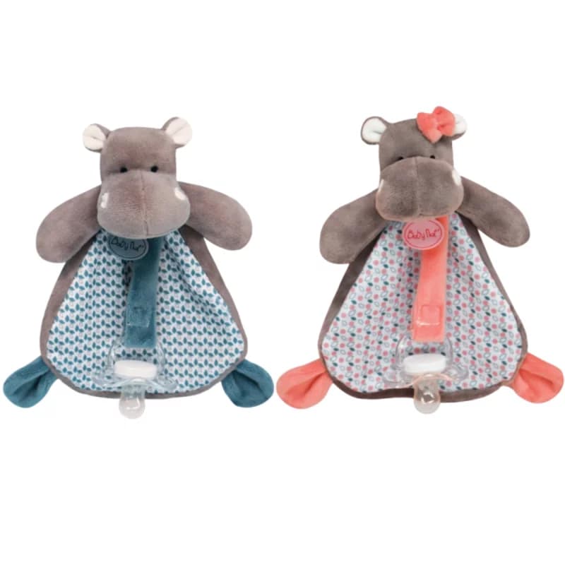 Doudou attache-sucette hippo - baby nat' rose