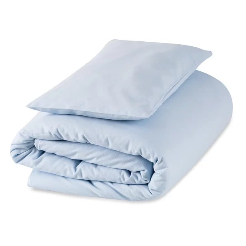 Pack couette, housse de couette, taie d'oreiller bleu lisse 100% coton bio gloop