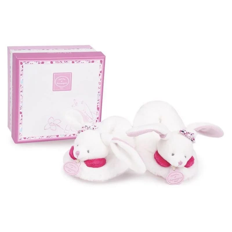 Chaussons avec hochet doudou et compagnie - lapin cerise