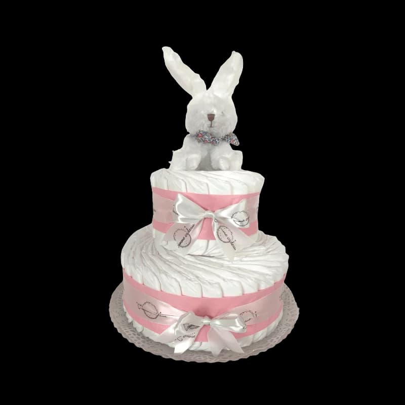 Gâteau de couches rose et son lapin