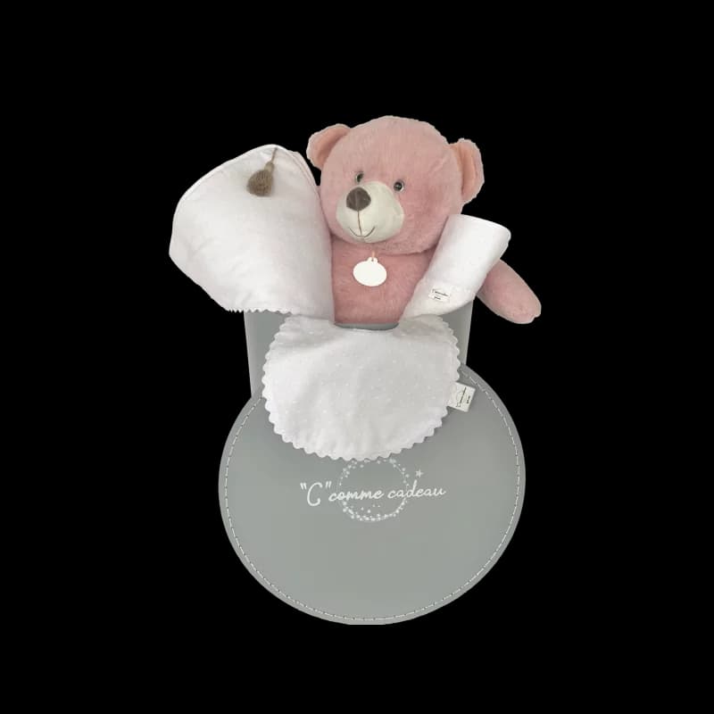 Coffret cadeau petits flocons et son ours rose