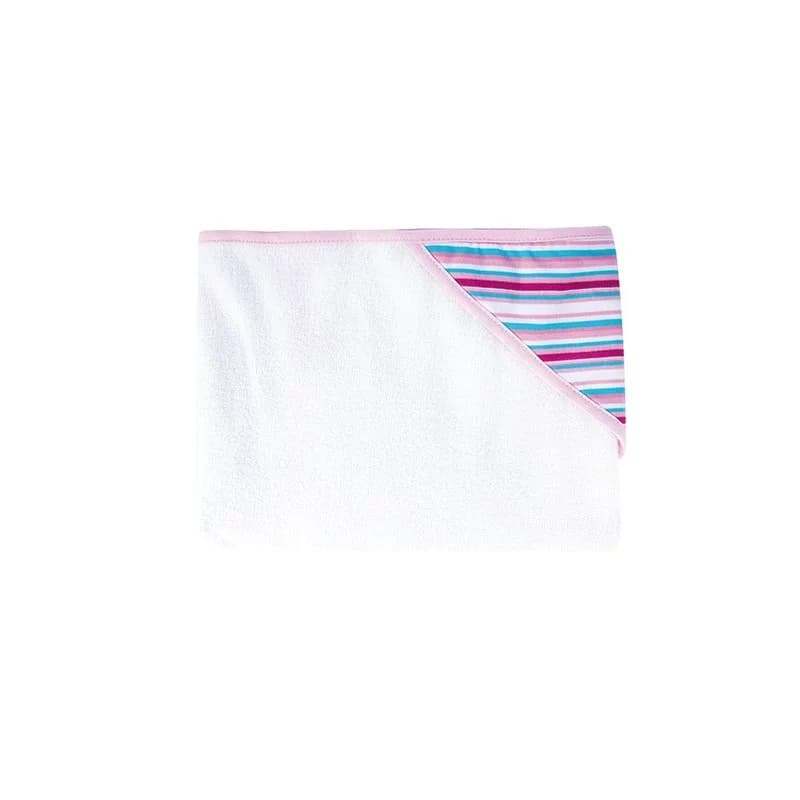 Cape de bain eponge polaire canpol blanc rayée rose et bleu
