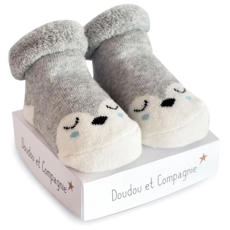 Chaussettes de naissance : assortiment petites bouilles doudou et compagnie gris