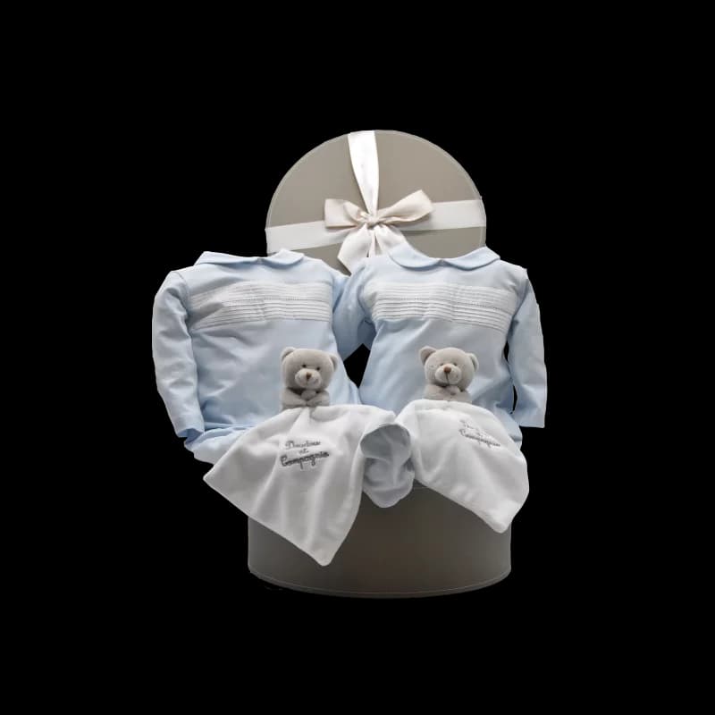 Coffret cadeau naissance jumeaux bleu clair laranjinha