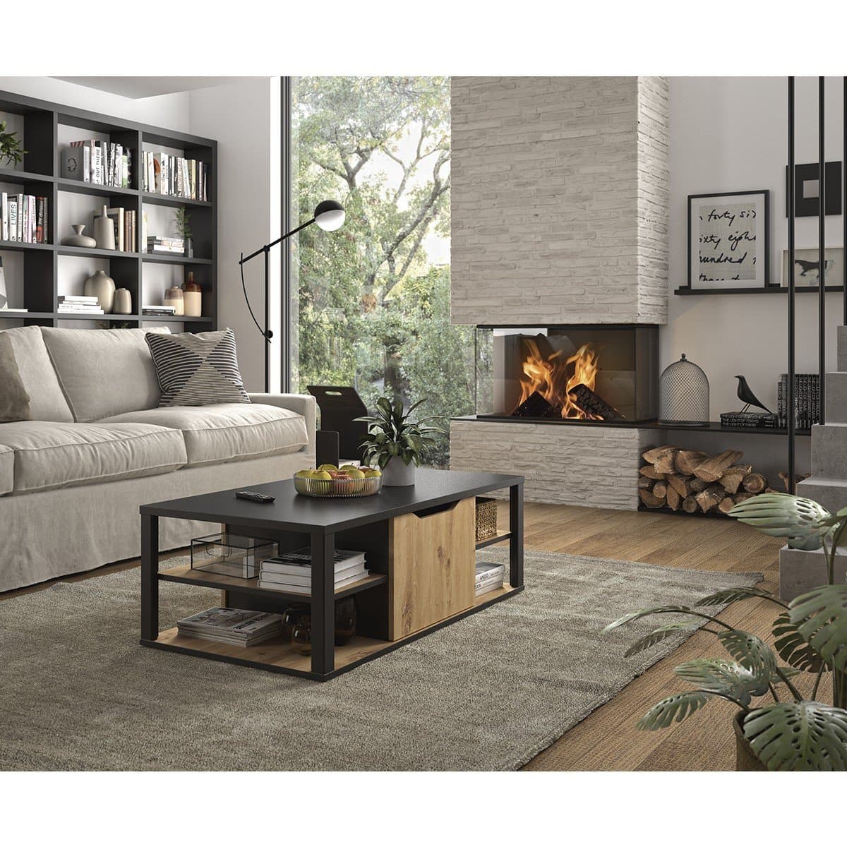 Table basse BUXTON avec rangement central - Fabrication Française - Calicosy