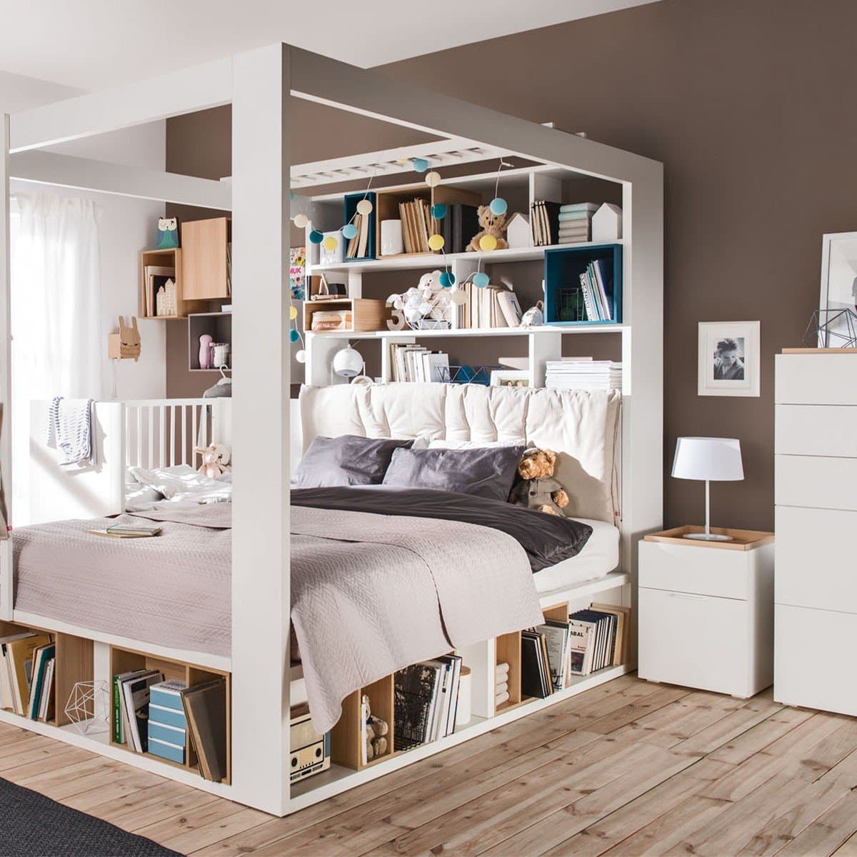 Chevet 2 tiroirs blanc et plateau bois - 4you - Calicosy