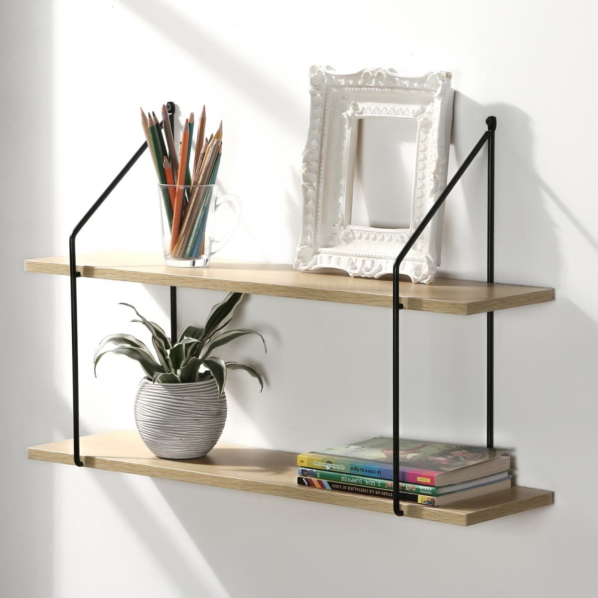 Étagère Murale 2 Niveaux décor Bois L60 cm - Calicosy