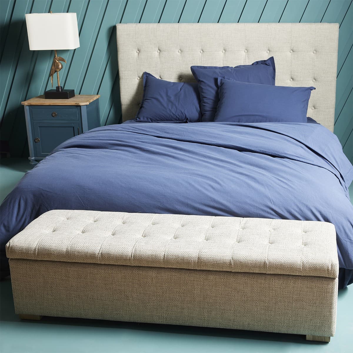 Banc avec coffre en revêtement lin L140 x H44cm - Vatican - Calicosy