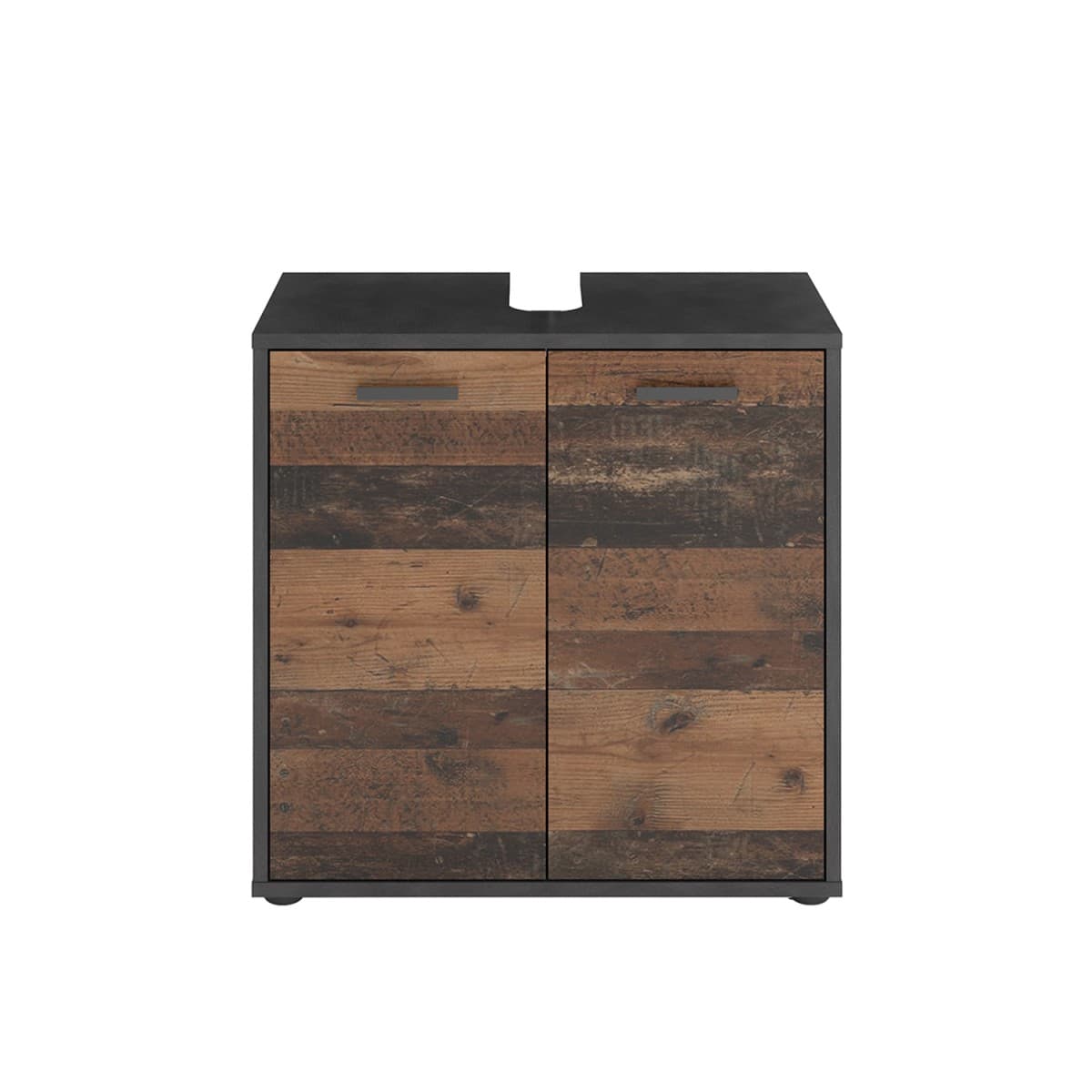 Meuble Sous Vasque 2 Portes effet ChĂȘne L60 x H59cm - Madoc - Panneaux de particules - Calicosy