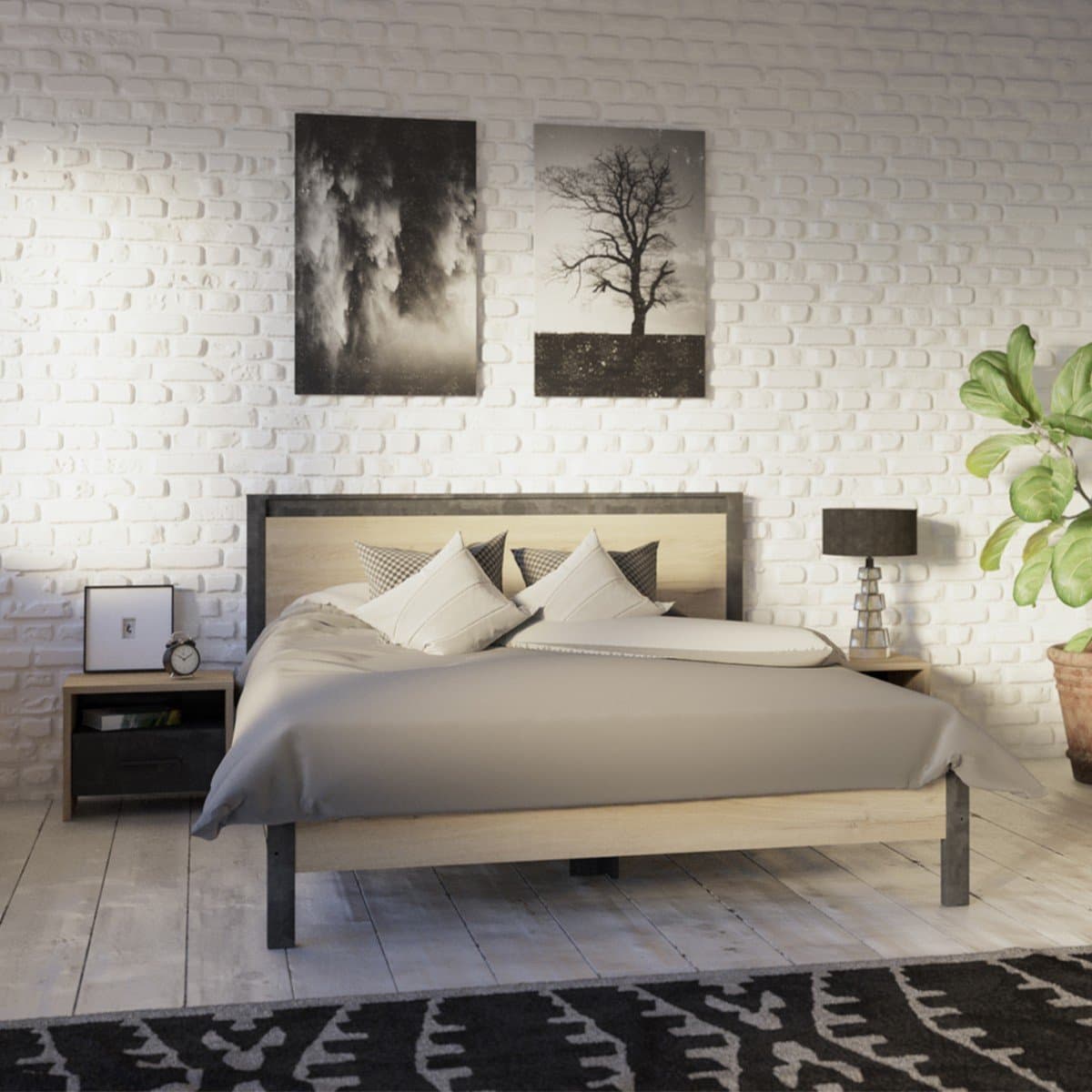 Chevet 1 Tiroir 1 Niche Décor chêne et noir L49.6 x H40 cm - Colorado - Calicosy