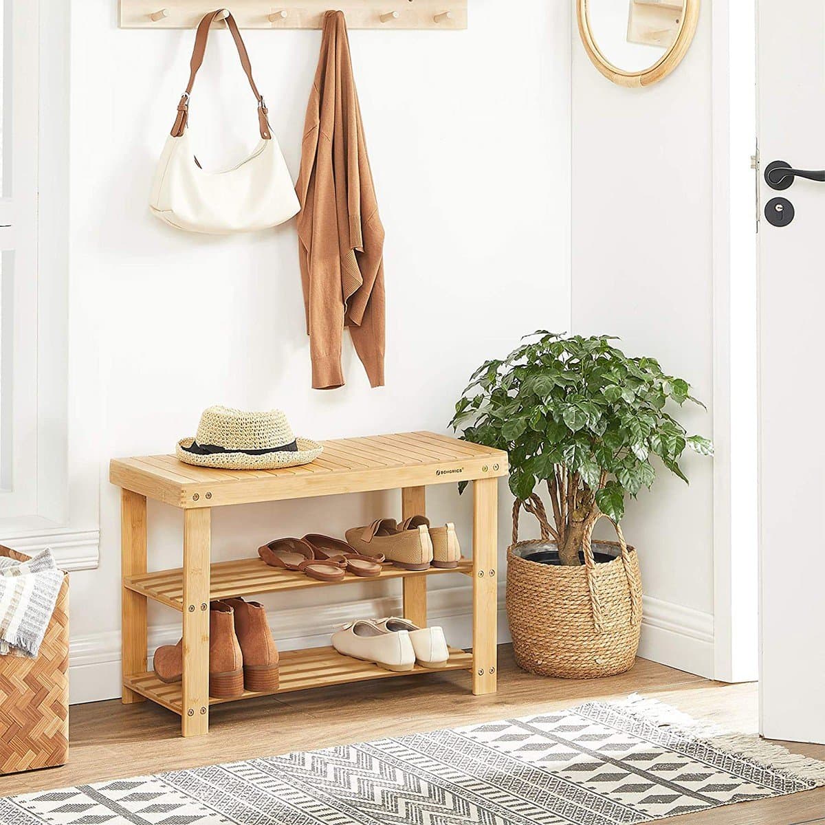 Banc à Chaussures 3 Niveaux en Bambou Naturel - L70 cm - Calicosy