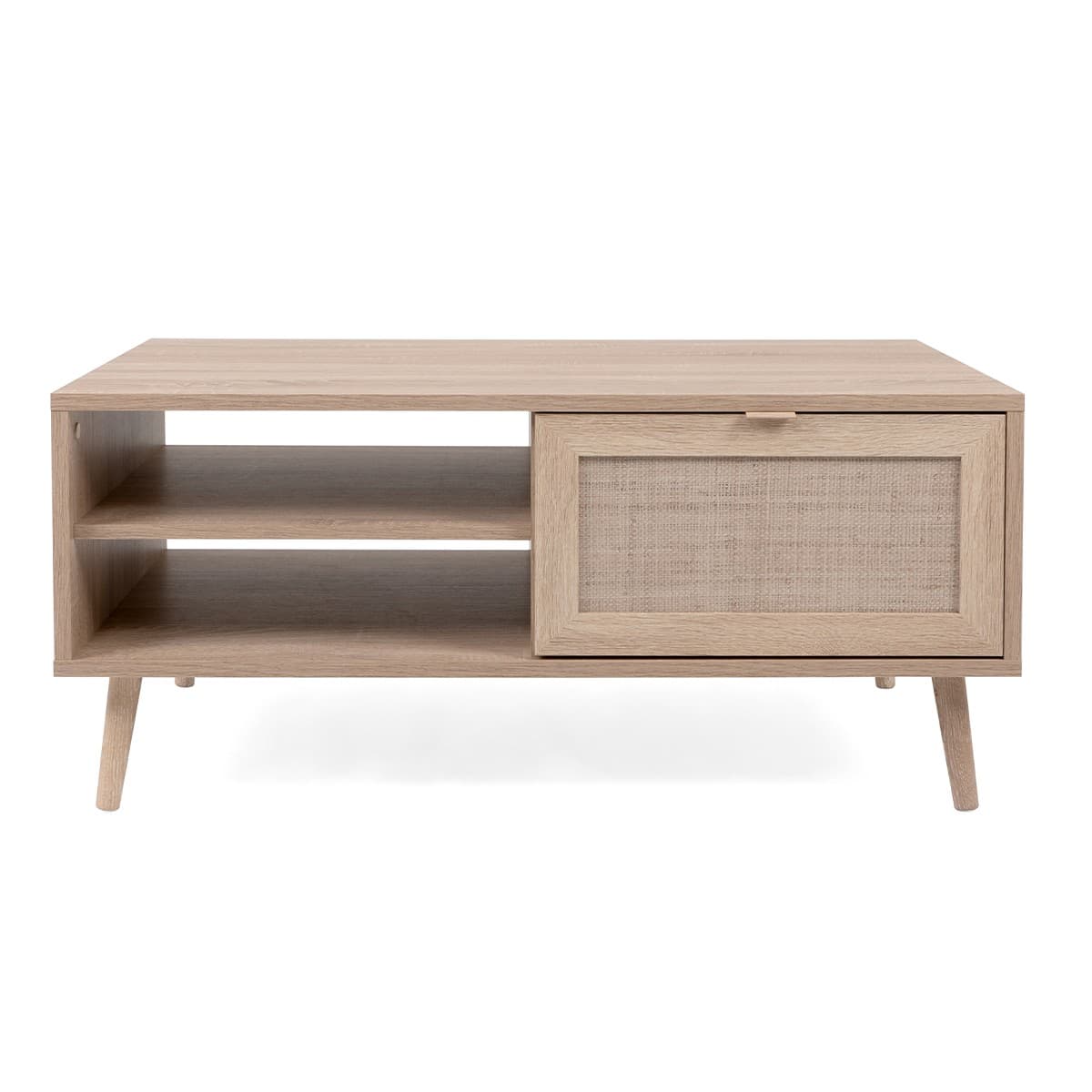 Table Basse 2 Niches L100 cm - Impression Rotin - BALI - Panneaux de particules - Calicosy