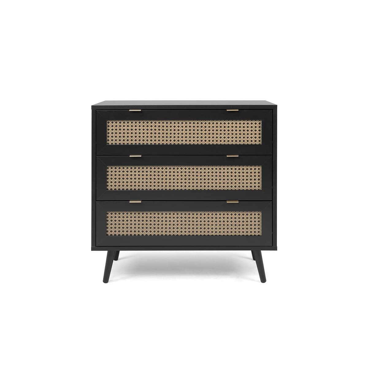 Commode 3 Tiroirs Impression Cannage et Noir L80 x H80 cm - VILLA - Panneaux de particules - Calicosy