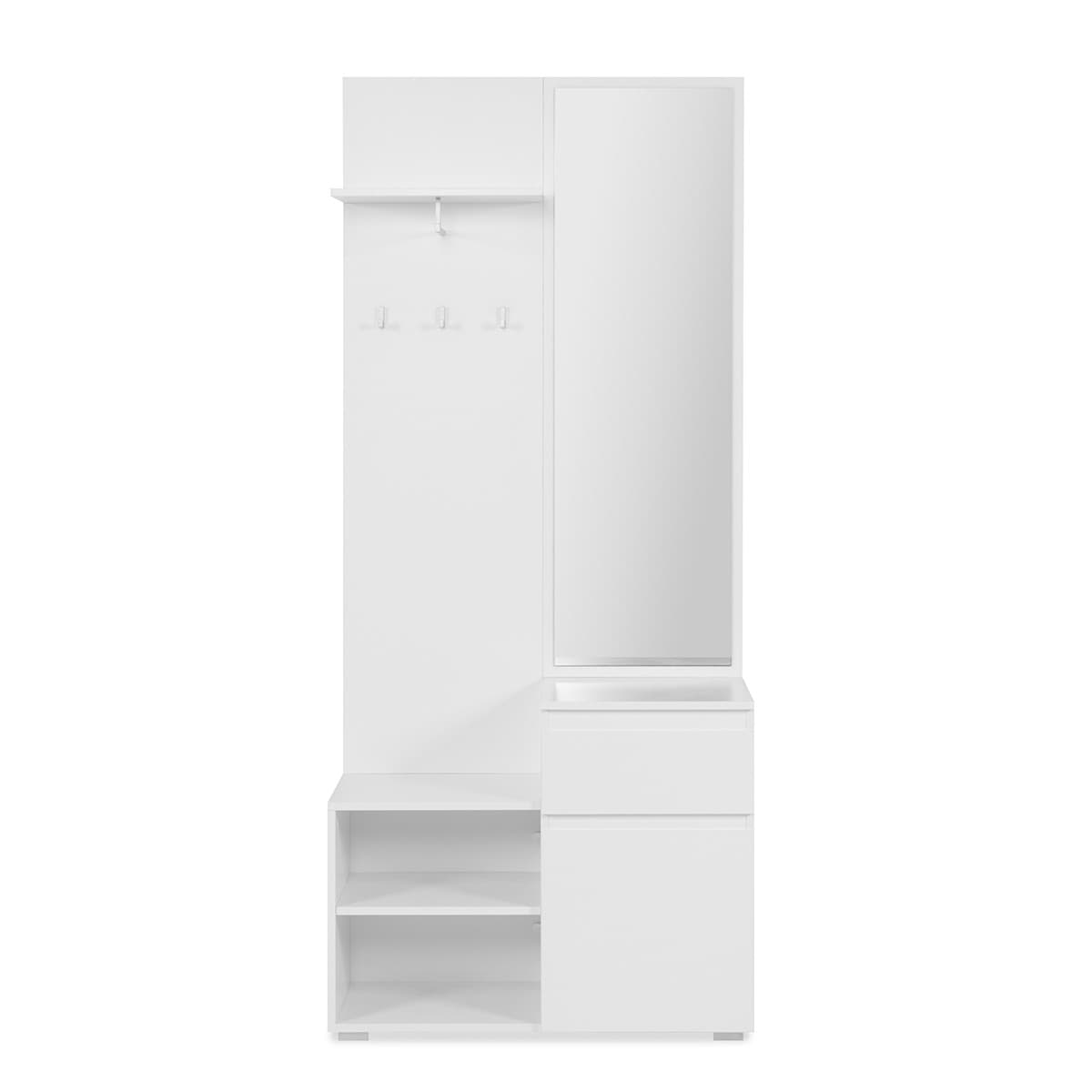 Penderie d'entrée 1 porte, 1 tiroir et 2 compartiments ouverts blanc- H195 cm - Panneaux de particules - Calicosy