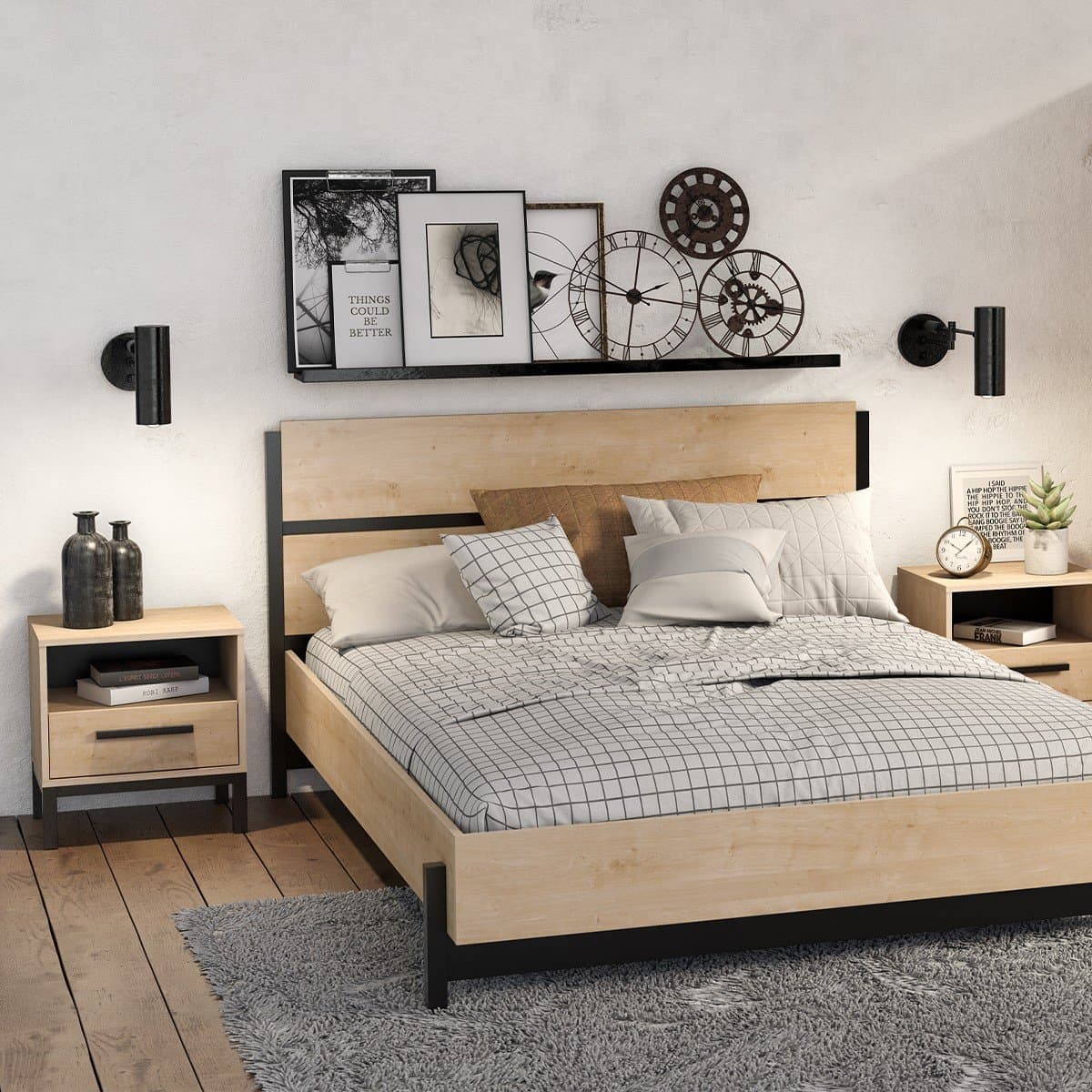 Chevet 1 tiroir et 1 niche décor chêne et noir mat L44,6 cm - CRAFT - Calicosy