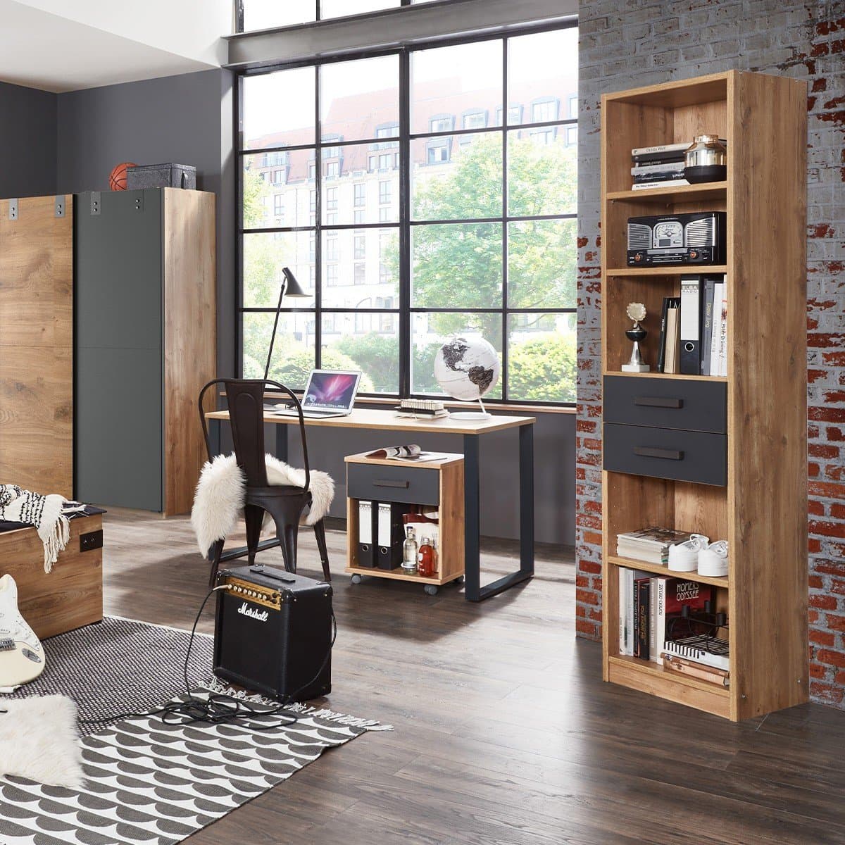 Bibliothèque 5 étagères et 2 tiroirs - L47 cm - Calicosy