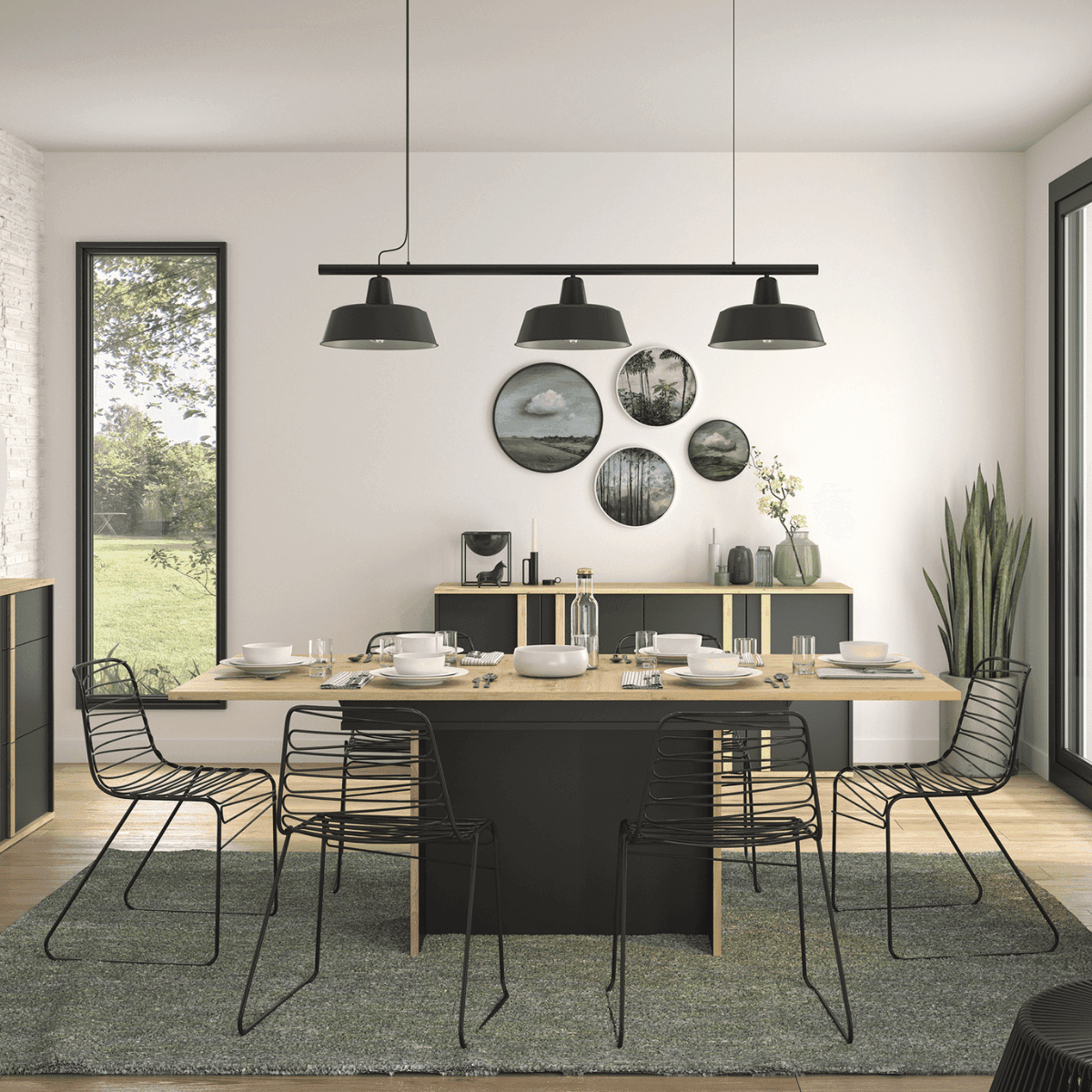 Table rectangulaire pied fût extensible 1 allonge Raphael - L160 cm - Calicosy