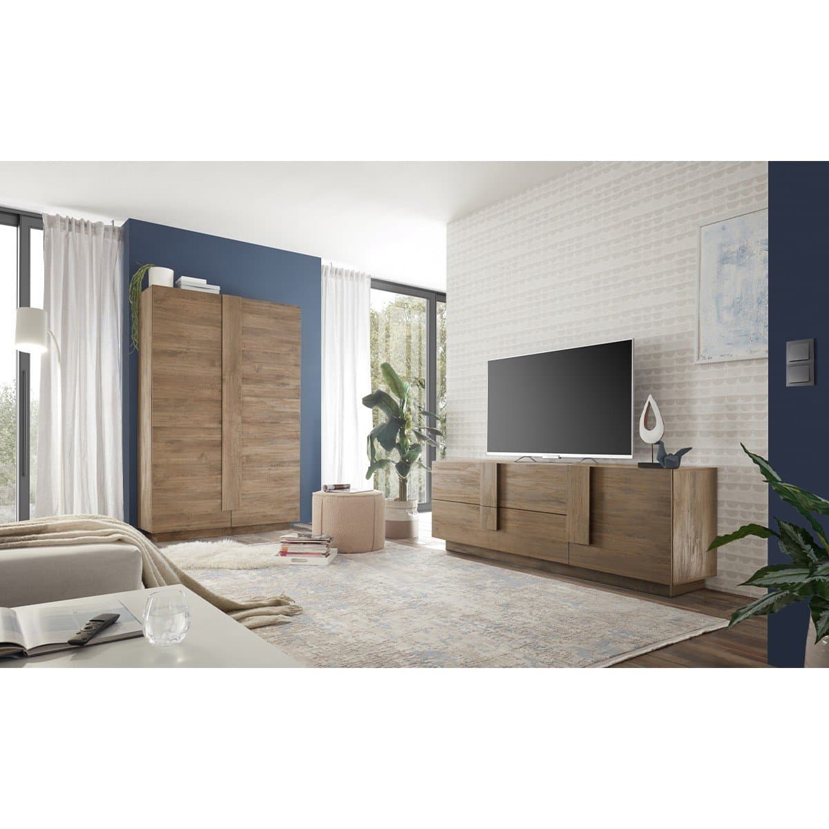 Meuble TV 2 tiroirs et 1 porte L182 cm - Jupiter - Calicosy