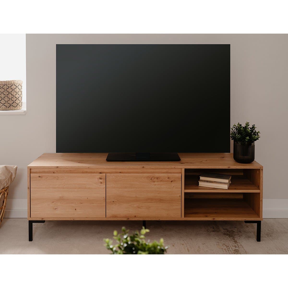 Meuble TV 2 Abattants 2 Niches L150 cm - PLOCK - Calicosy