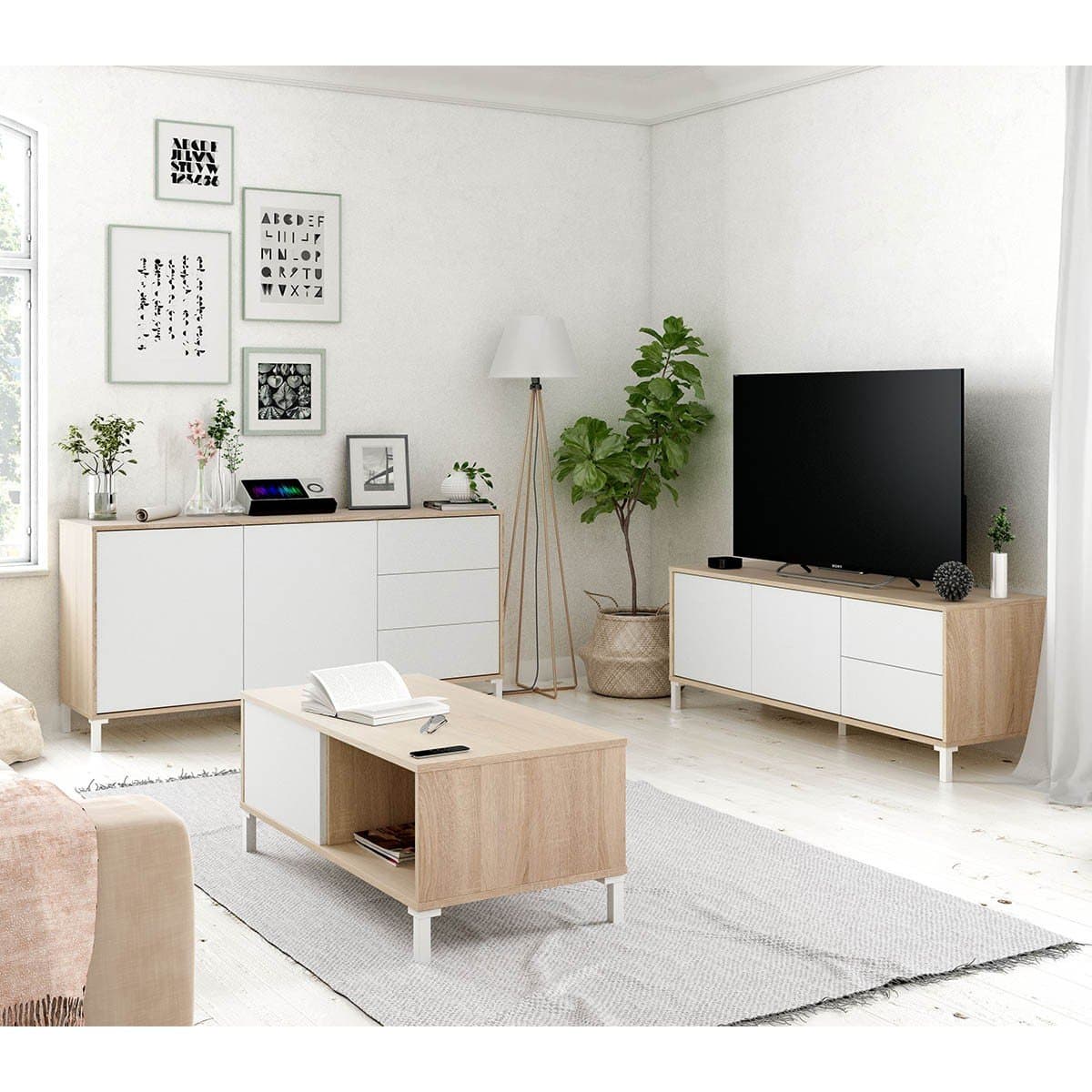 Table basse avec 2 niches de rangement Brooklyn - L100 cm - Calicosy